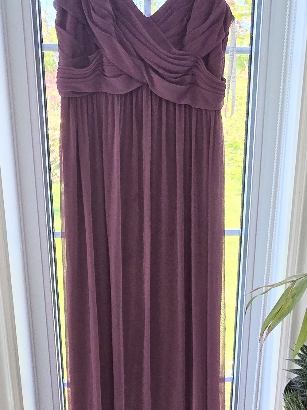 David's Bridal Plum/Mauve Sleeveless V-Neck Draped Gown